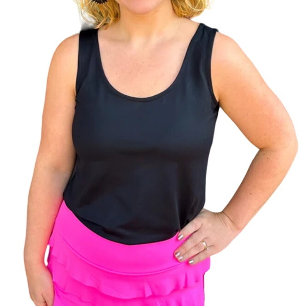 Lulu B Tank Top WMNS S Black Scoop Neck Stretch Minimalist Resort Chic Active